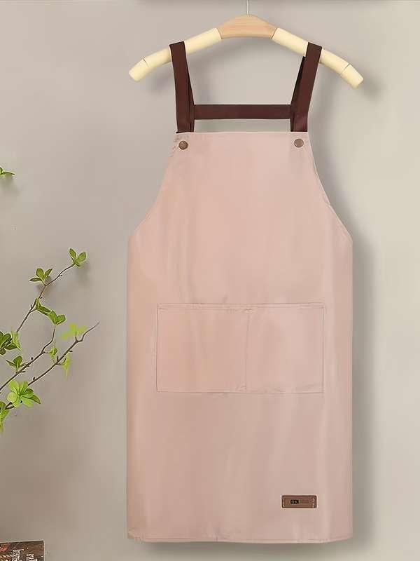 1pc Vintage Style Unisex Waterproof Oil-Proof Kitchen Apron with Wipe Pocket Solid Color PVC