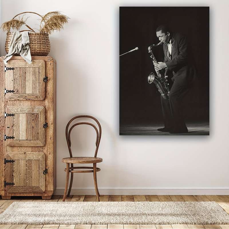 1pc  Frameless Star Art Deco Canvas Wall Art John Coltrane Jazz Poster Black White Saxophone