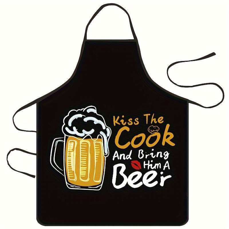 1pc Polyester Apron with "King of the Grill" "Kiss the Cook" Beer Prints Durable Easy to C