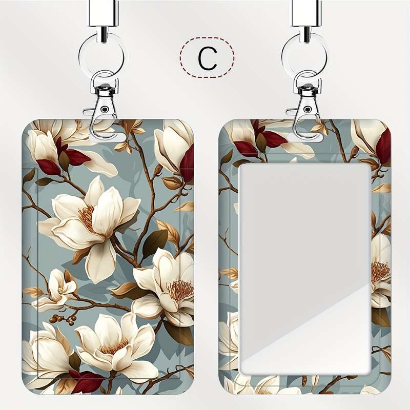 1pc A Card Holder for Doctors And Nurses Featuring a White Magnolia Flower Design Suitable for Bus