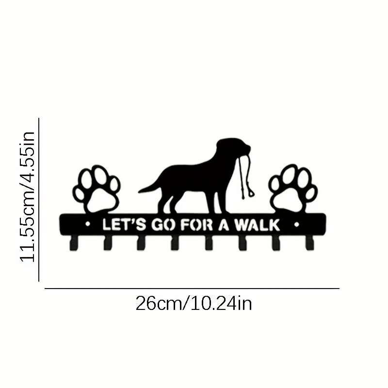Contemporary Metal Dog Silhouette Key Hook Rack with Paw PrintsWall Mounted Key Holder for Entryw