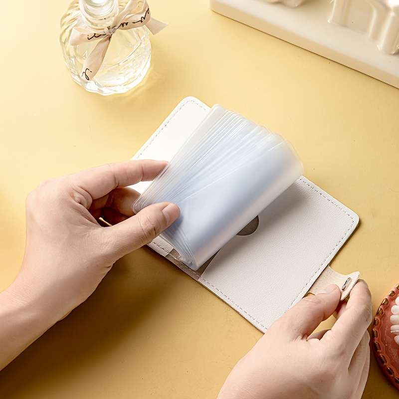 1pc Women'S Credit Card Holder Casual Style Synthetic Faux Leather Card Case with Snap Closure La