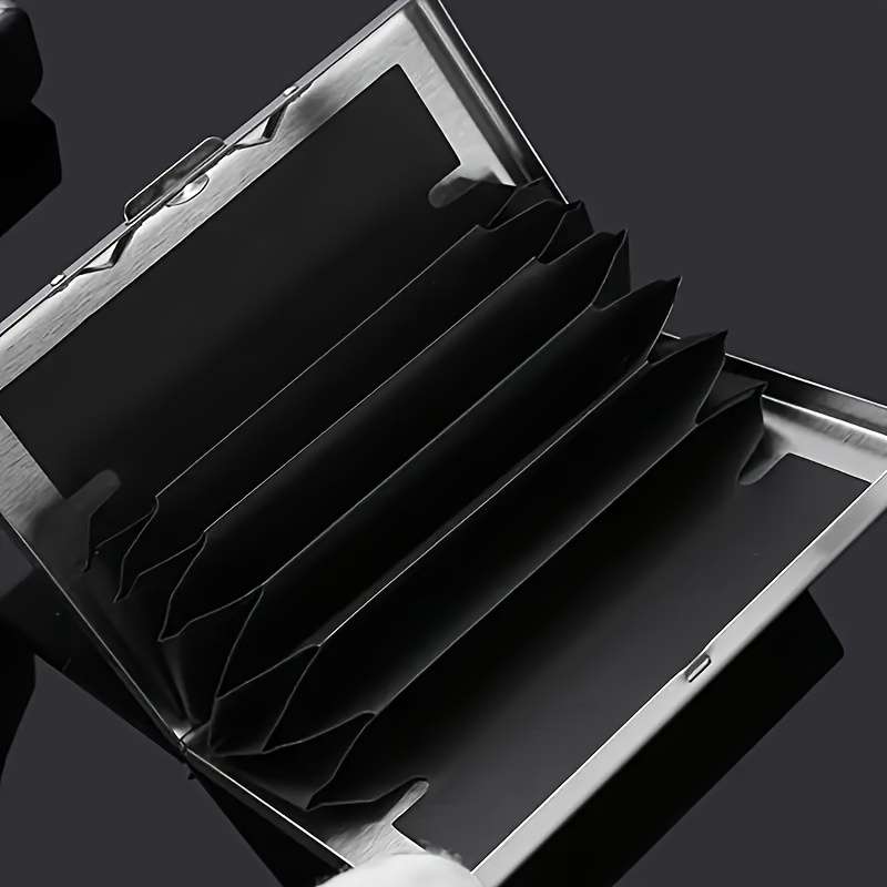 1pc Premium Stainless Steel RFID Blocking Card Holder for Men C Sleek Black Metal Wallet with Multi