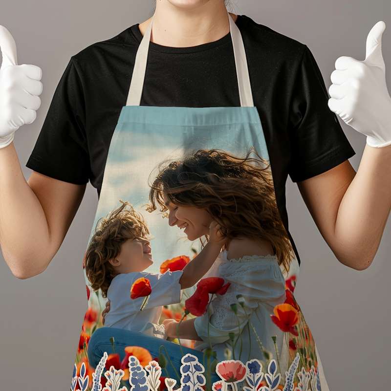 1pc Custom Photo Apron Personalized Kitchen Dining Wear for Mother's Day Birthdays Anniversar