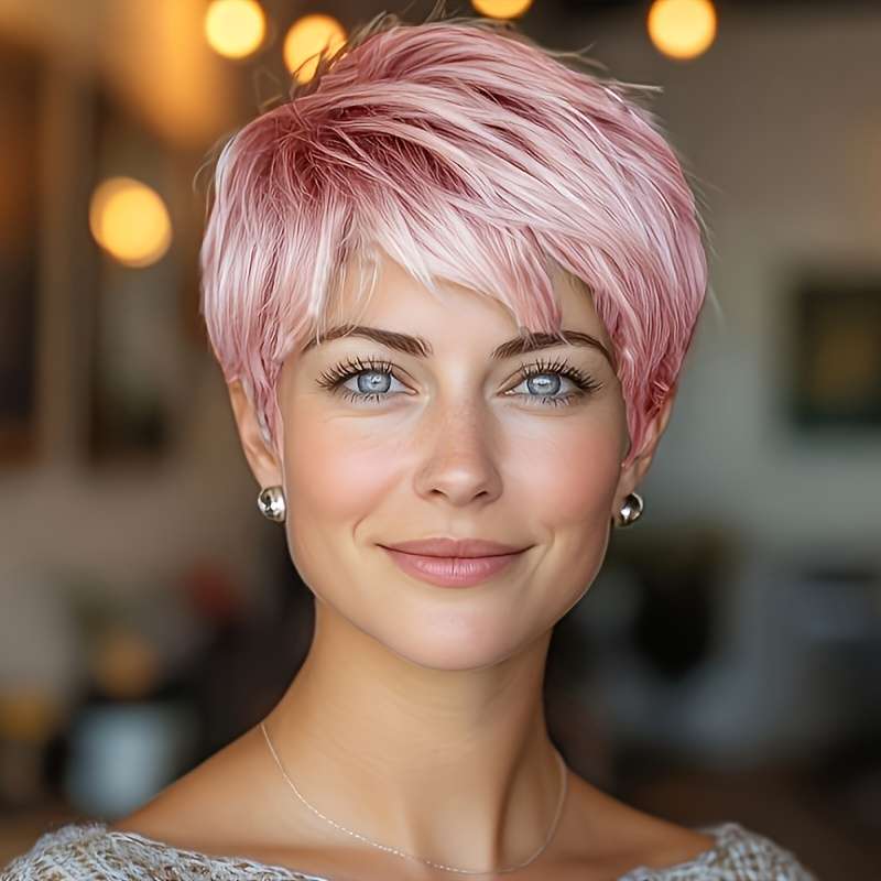 1Pc Gradient Pink 20.32cm Fashion Design Wig