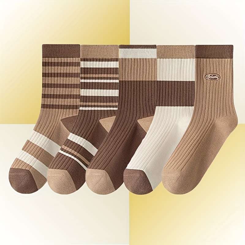 5 Pairs Of Mixed Colors One Size High Elastic Socks
