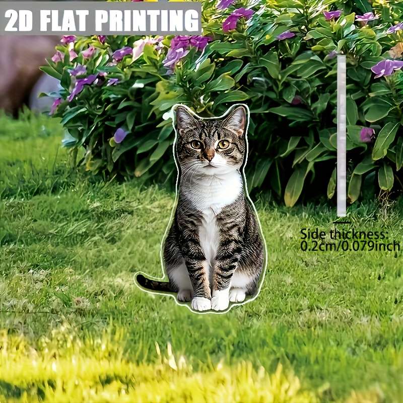 1pc 2D Flat   Charming Acrylic Cat Garden Sign  Printing Weatherproof Windproof Ea