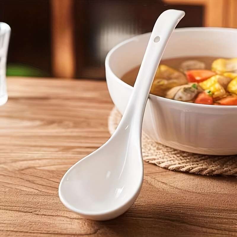 2pcs Ceramic Soup Spoons with Long Handle Large Capacity Ergonomic Design for Kitchen Dinin