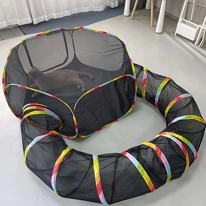 Foldable Cat Tunnel Play Set With Mesh Tent