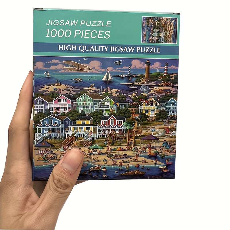 1000pcs Happy Harbor Mini Puzzle Vintage Nautical Art with Hand-Painted Lighthouse