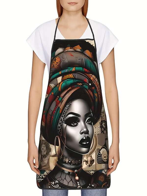 1pc African Woman Vintage Print Apron Durable Polyester 100% Knit Fabric 150g m? Opaque Hand Wa