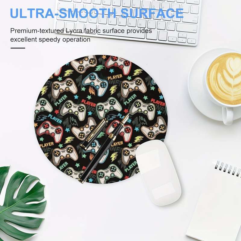 1pc Gamepad Design Round Mouse Pad Non-Slip Rubber Base Perfect for Gamers Office Us