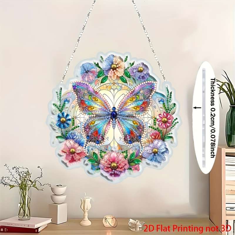 1pc 2D Flat  Printing Acrylic Flat NOT 3D Butterfly Art Hanging Decor Door Hanging Decor Window H