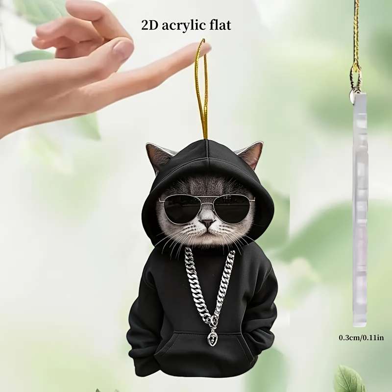 1pc 2D Flat  A Cute  Cartoon Black Cat Acrylic Pendant Perfect As a Gift Suitable for Rearview