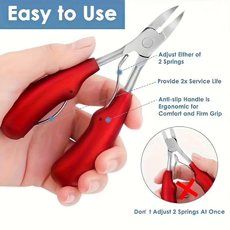 1pc Modern Stainless Steel Eagle Beak Precision Toenail Clippers with Red Silicone Grip Odor-