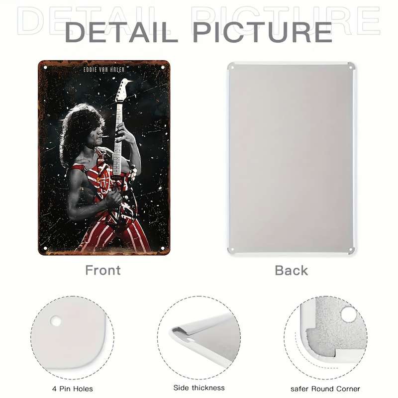 1pc Retro Eddie Van Halen Metal Tin Sign 20.32x30.48 cm Vintage Wall Art Decor Weather-Resistant