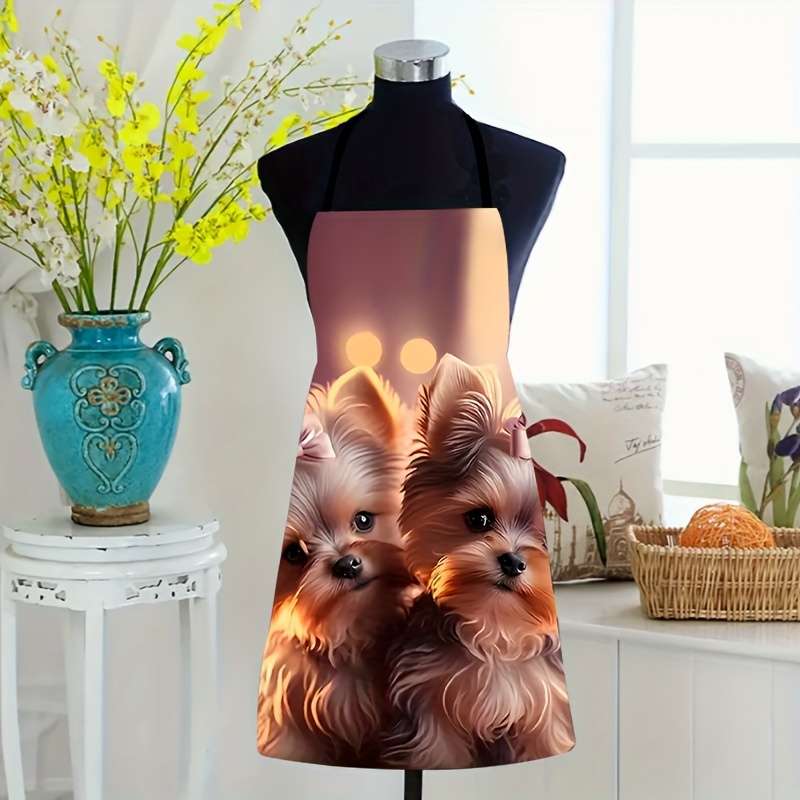 1pc Pet Dog Print Polyester Apron Sleeveless Colorful Kitchen Cleaning Bib