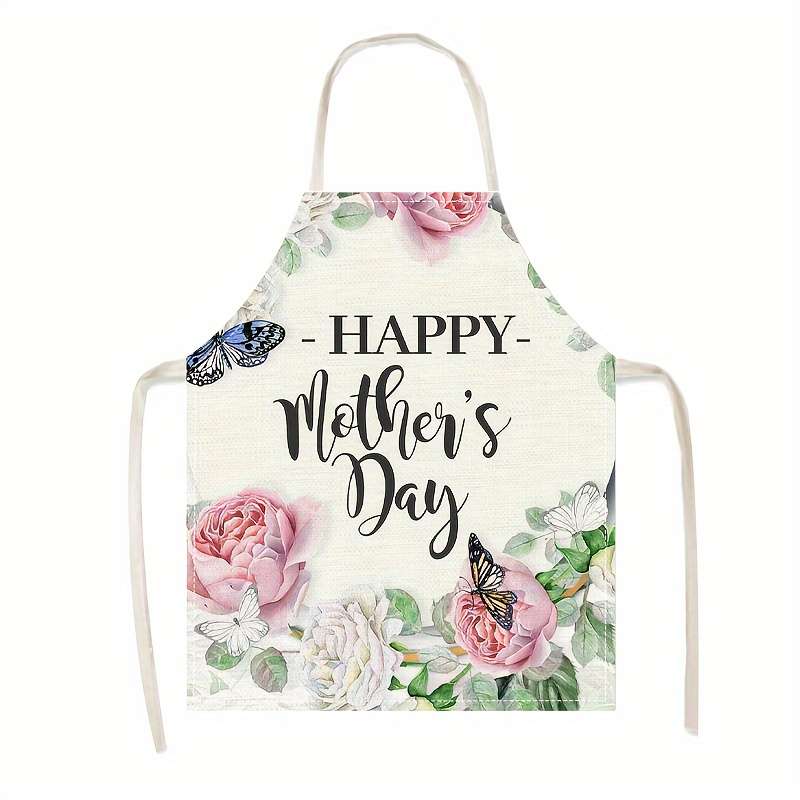 1pc Creative Simple Mother's Day Alphabet Flower Print Apron Mother's Day Gift Outdoor BBQ Apro