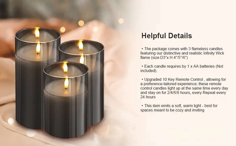3pcs Flameless Candles With Remote Timer