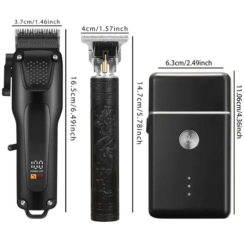 3pcs Men'S Professional Hair Beard Grooming Kit Cordless Clippers with LED Display Precision Trimmer