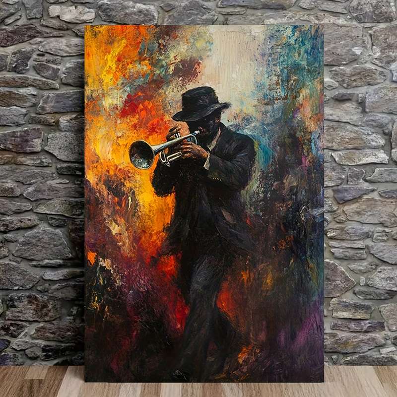1pc  Frameless Canvas Poster 30.48x45.72cm Abstract Painting of a Jazz Musician Playing a Trum