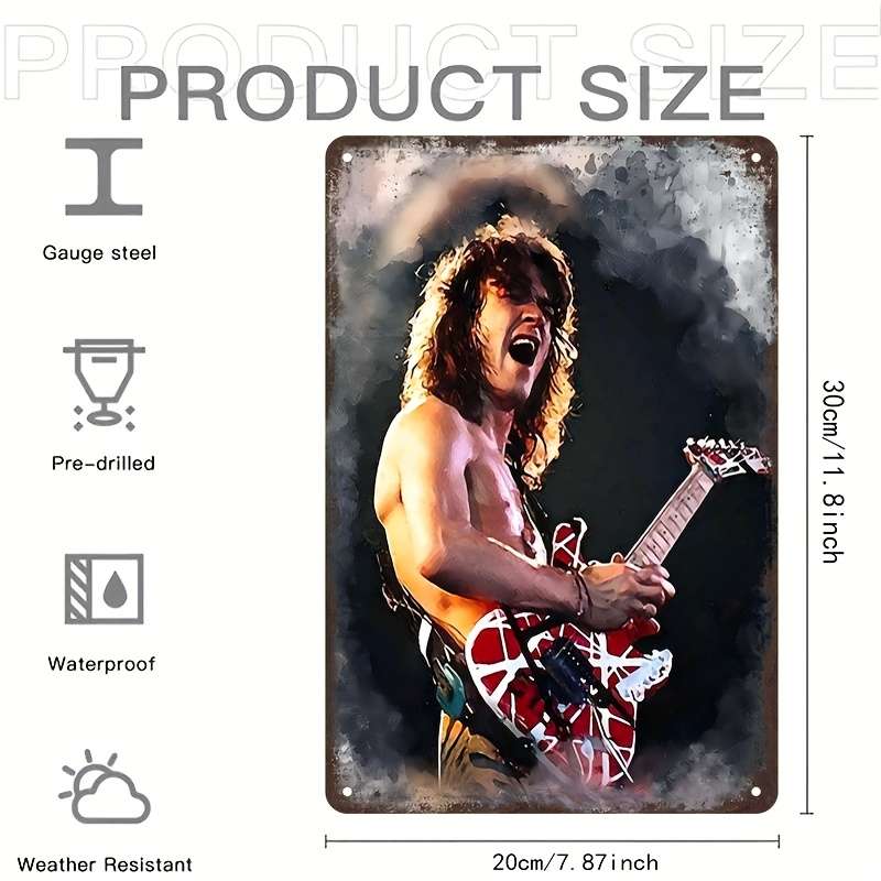 1pc Eddie Van Halen Rock Poster Vintage Metal Aluminum logo adorns Home Garage Bar Coffee Bar Garde