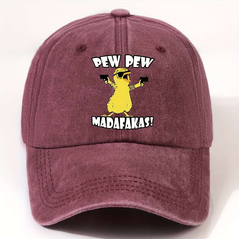 1pc EOXF Adjustable Washed Baseball Cap Breathable Casual Hat with PEW PEW MADAFAKAS Print Fash