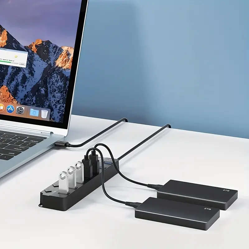 7-Port USB 3.0 Hub with LED Indicator High-Speed Data Splitter for Laptops Desktops Surface Pro PS4/