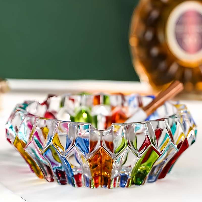 1pc Elegant Glass Ashtray Round Colorful Design for Home and Office Decor Perfect for Living