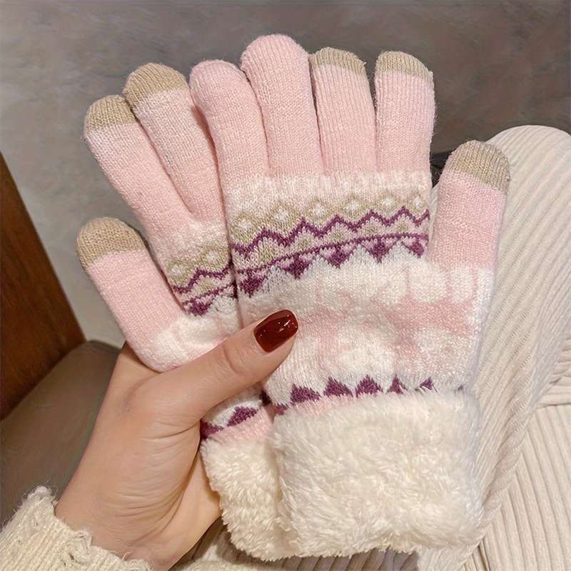 1 Pair Double Layer Plus Velvet Thickened Fawn White Warm Gloves