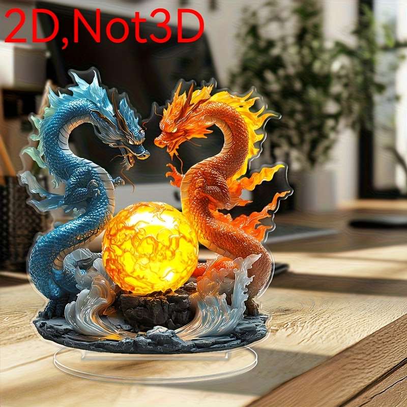 1pc 2D Flat   Oriental Dragon Acrylic Ornament No Power Required Suitable for Office Bedroom