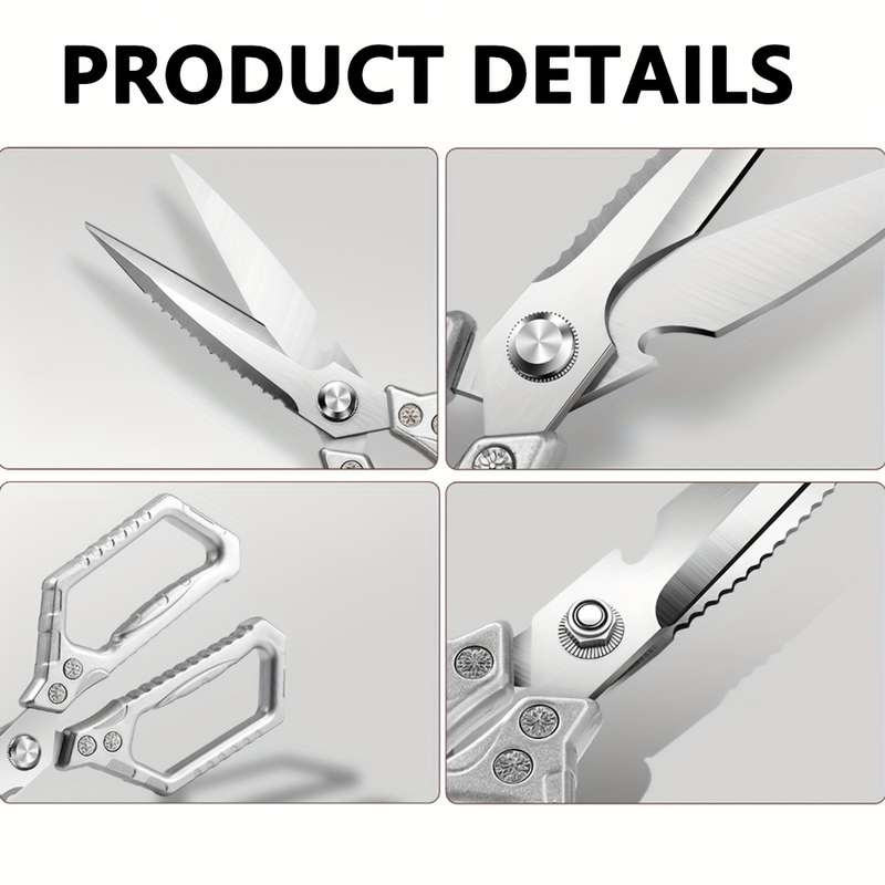 1pc Heavy-Duty Stainless Steel Kitchen Scissors Multi-Purpose Meat Bone Cutting Sharp Du