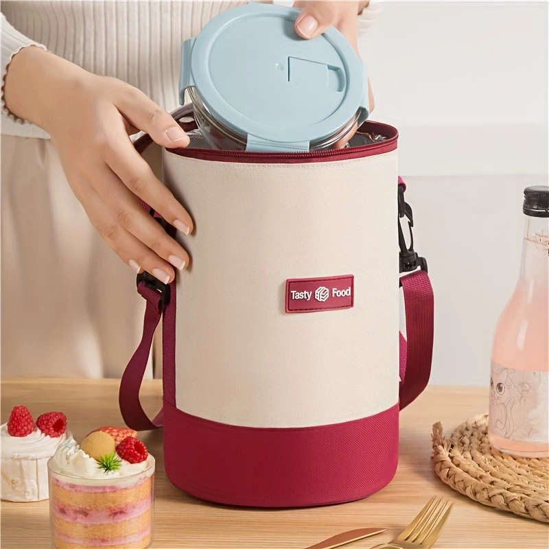 1pc Versatile Insulated Lunch Bag with Shoulder Strap Waterproof Oxford Fabric Perfect