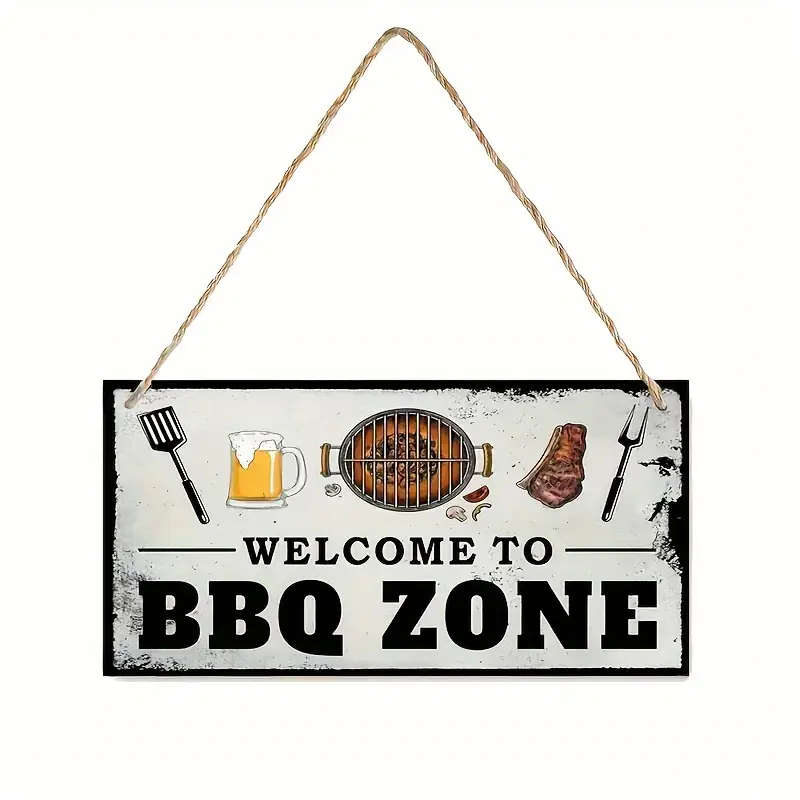 1pc Backyard Highlight Rustic Wooden BBQ Welcome Sign Perfect for Outdoor Grilling Area Kitchen Deco