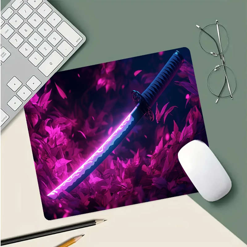 1pc 21x26cm Japanese Katana Cherry Blossom Design Non-Slip Rubber Gaming Mouse Pad