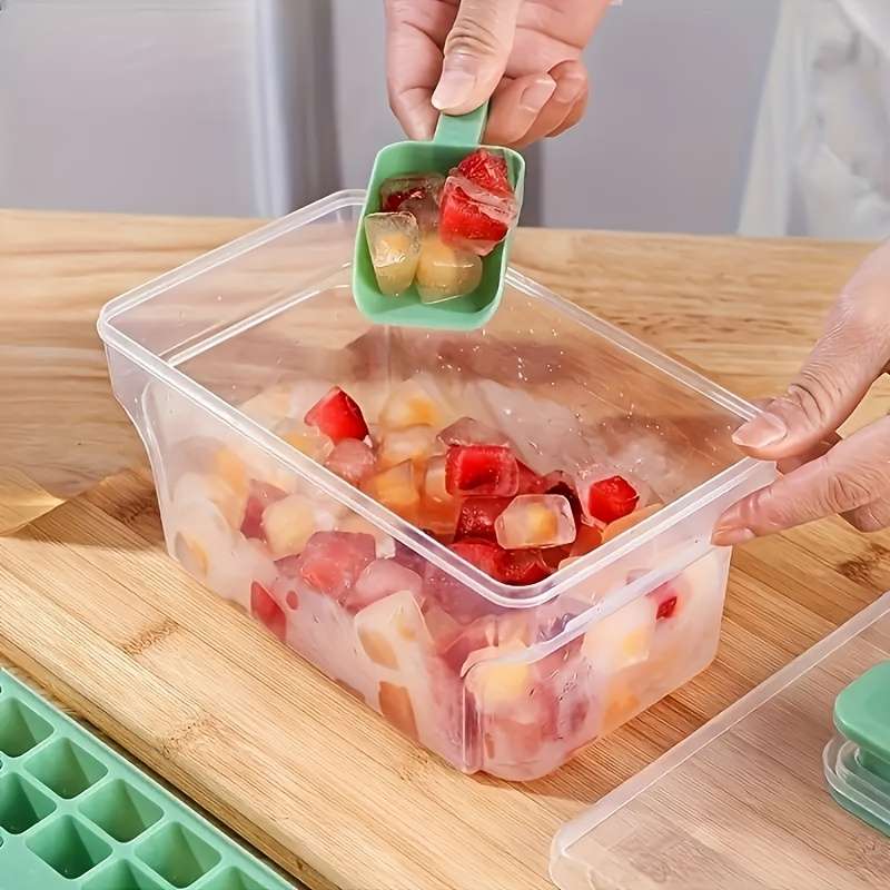68-Cavity Double-Layer Press Type Ice Cube Tray with Storage Box Quick-Freeze Ice Maker for B
