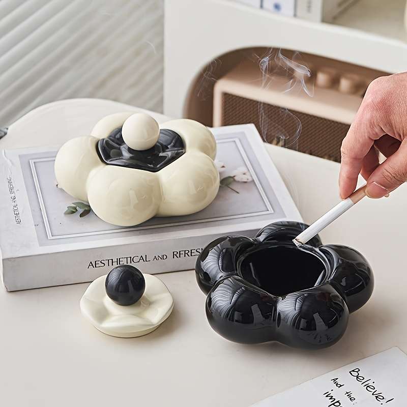 1pc Modern Geometric Ceramic Ashtray with Lid C Decorative Jewelry Storage for Bedroom Living Roo