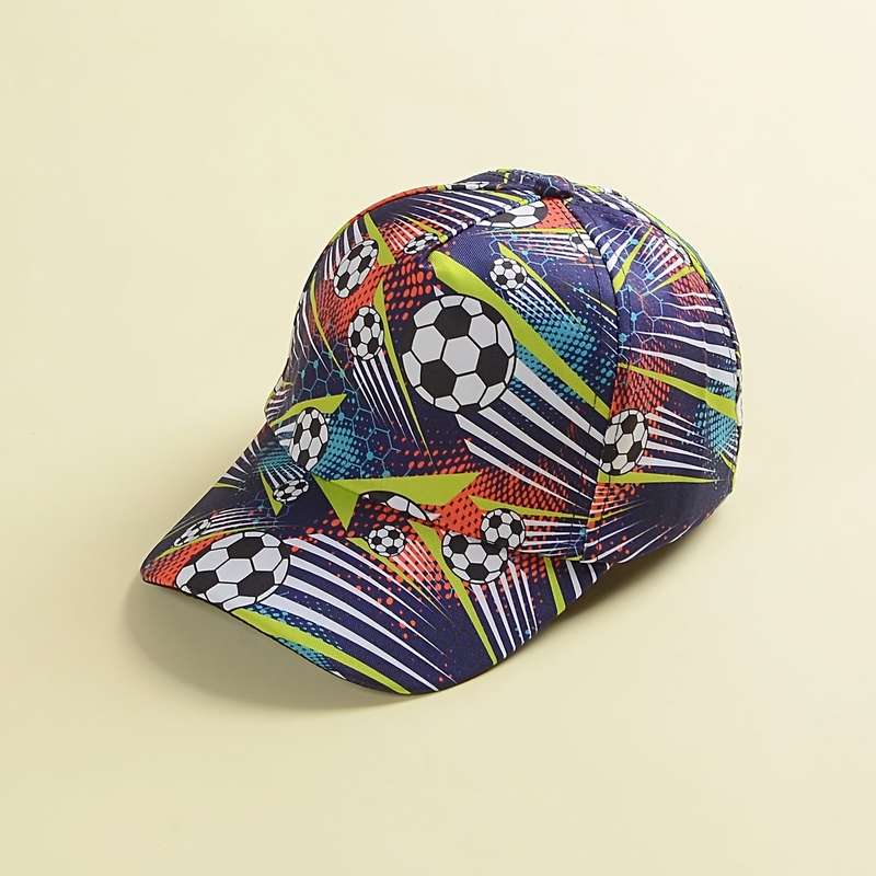 1pc Youth Soccer-Themed Navy Blue Baseball Cap Vibrant Soccer Ball Football Design Breatha