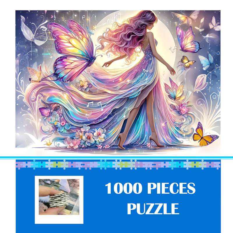 1000pcs Butterfly Fairy Jigsaw Puzzle Vibrant Night Sky Floral Design with Colorf