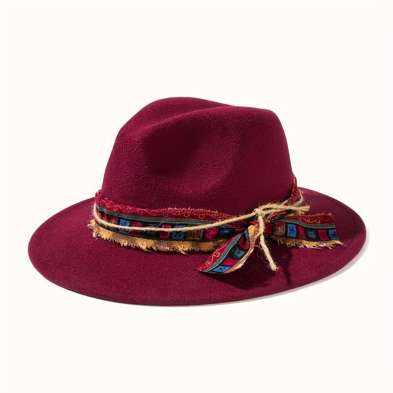 1pc Chic Women's Jazz Fedora with Plaid Ribbon Bow Cotton Blend Sun Protection Elastic Fit for