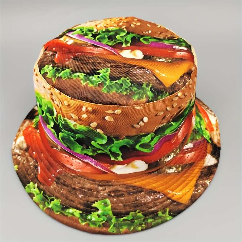 1pc 1pc Novelty Burger Pattern Bucket Hat Cartoon Y2K Style Fisherman Cap Reversible Casual Outd