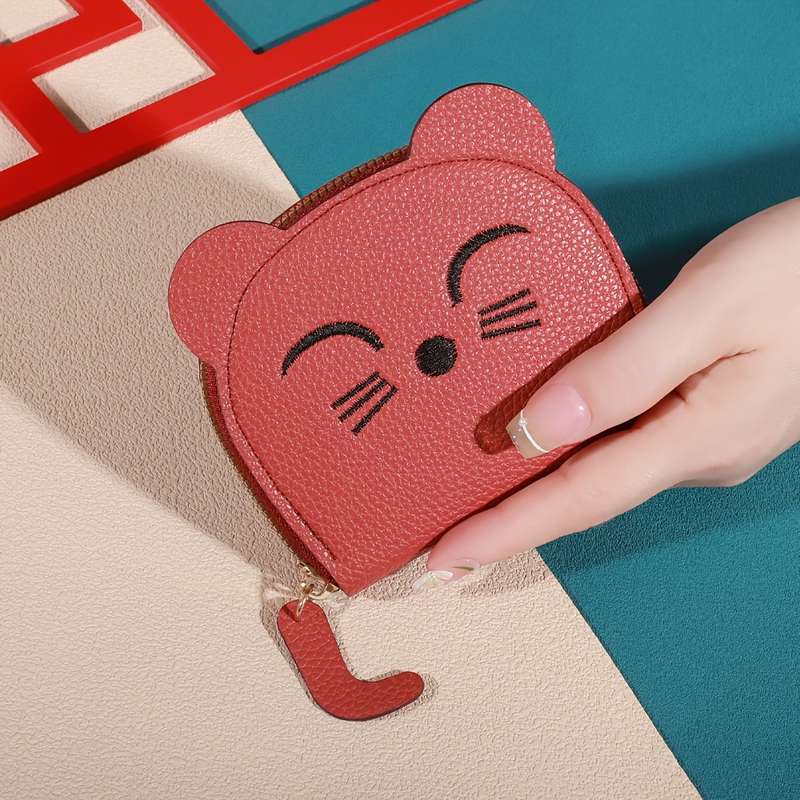 1pc Playful Touch Adorable Cartoon Cat Mini Wallet C Sweet Style Coin Purse with Multiple Card Sl