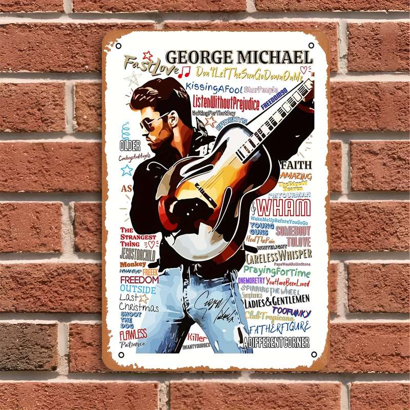 1pc George Michael Iconic Rock Metal Sign Vintage Style Iron Wall Art 20.32x30.48 cm Poster wit