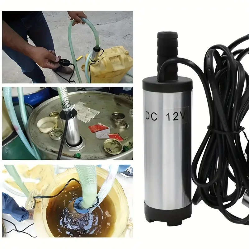 1pc Portable 12V DC Oil Water Pump Stainless Steel Submersible Diesel Transfer Tool with High-Speed