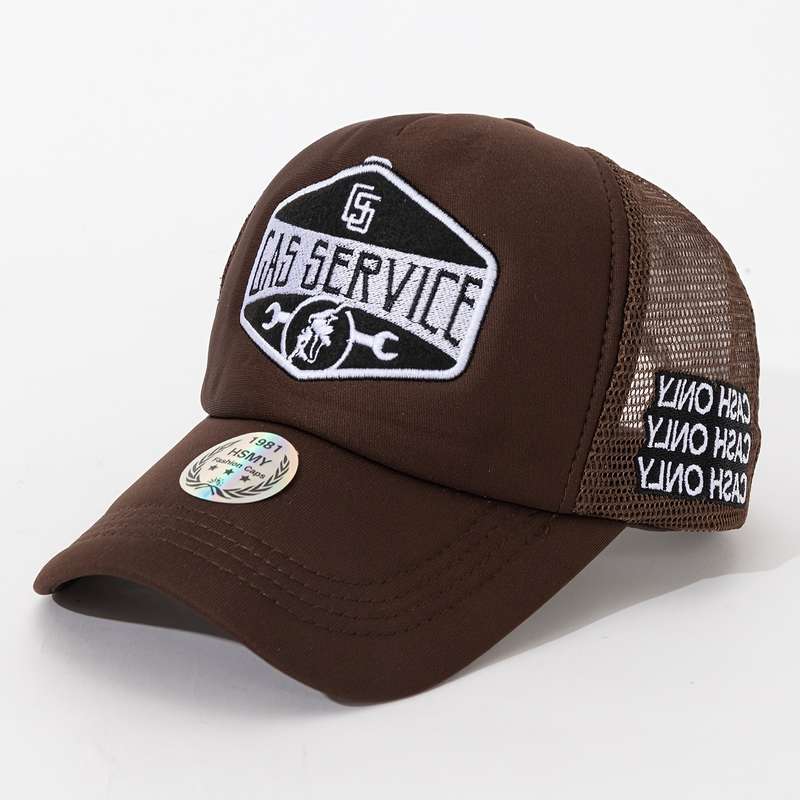 1pc "GAS SERVICE" Embroidered Logo Trucker Cap with Breathable Mesh Back a Casual Sunshade Hat for