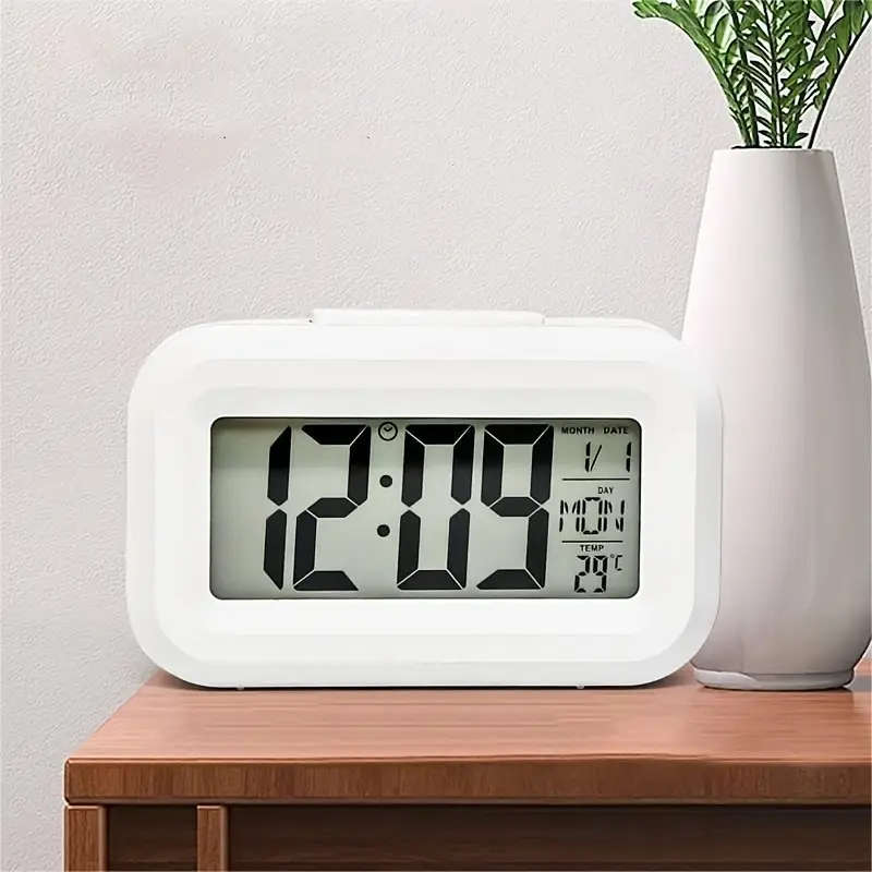 1pc Mini LCD Smart Alarm Clock With Night Light Music Alarm Snooze Perpetual Calendar Digital Therm