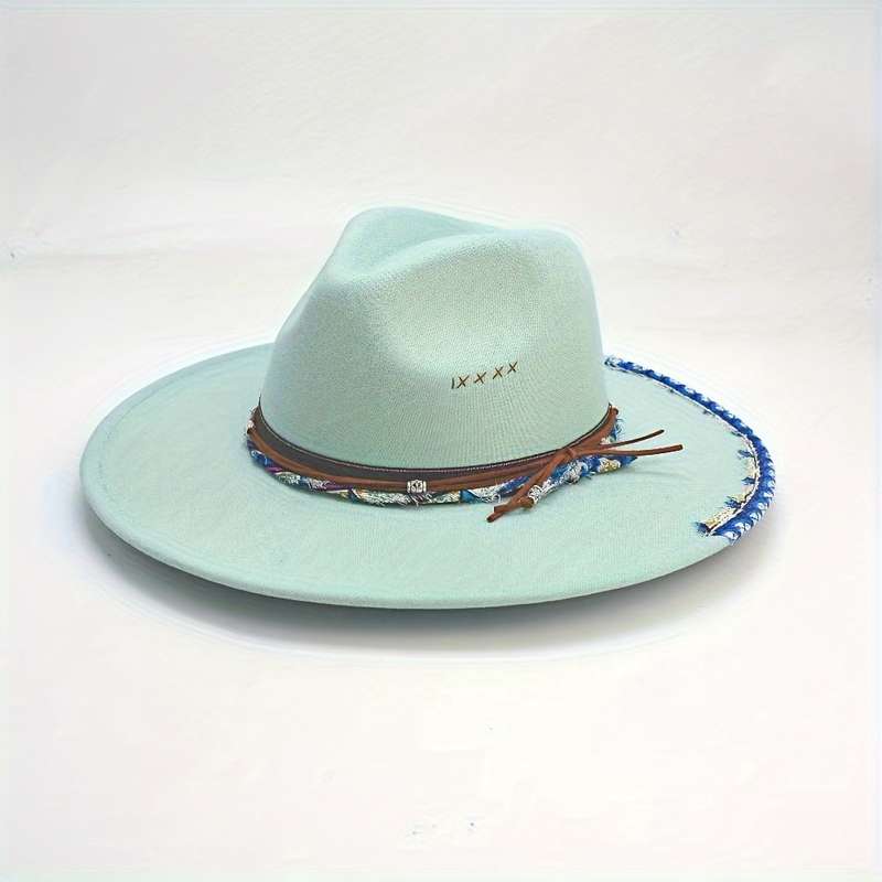1pc Boho Trim Rope Decor Fedora Hats Classic Solid Color British Style Felt Hat Trendy Jazz Fedoras
