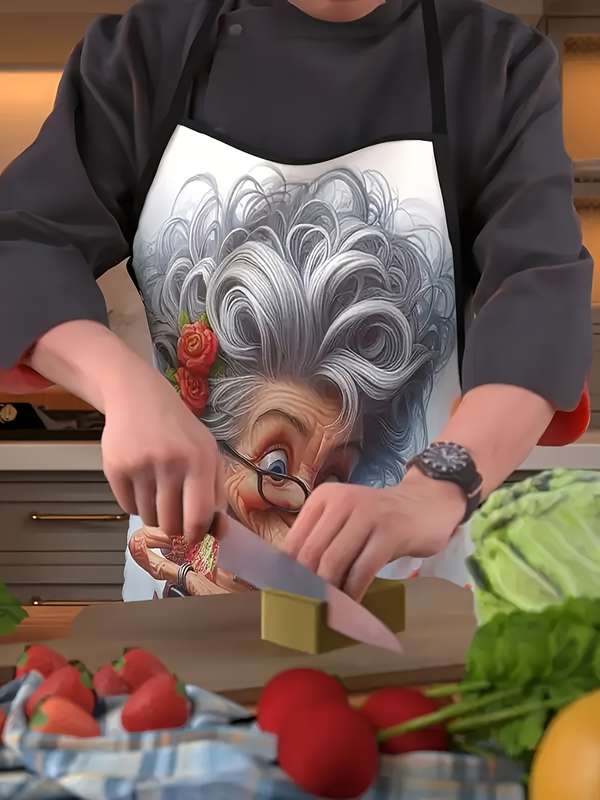 1pc Grandma Tomato Cooking Apron Soft Polyester Chef Apron with Adjustable Ties 59.69x80.01