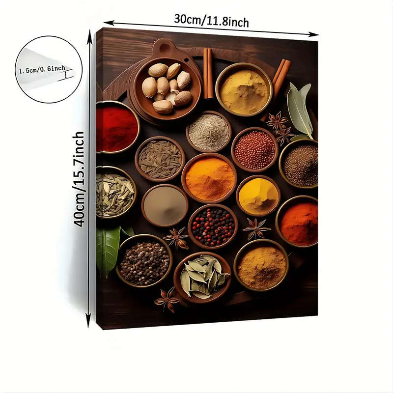 1pc Colorful Spices Farmhouse Kitchen Wall Art Wooden Framed Canvas Print for Home Office Decor Perf