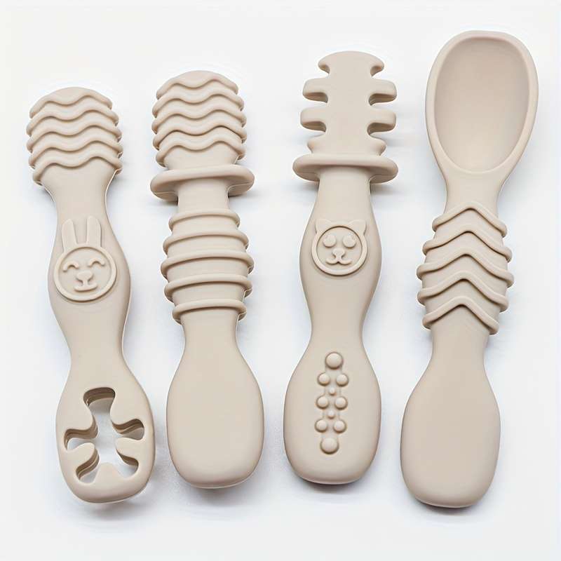 4pcs Baby Silicone Chewing Spoon Set Food Grade Silicone Spoon And Fork Set Silicone Spoon S